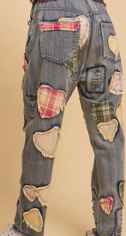 Patched Heart Denim Jeans