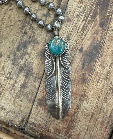 Silver and Turquoise Feather Pendant