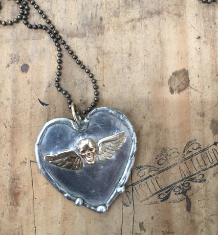 Rustic Style Heart with skull and wings