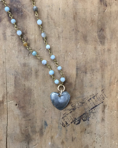 Mini Puffy Heart on amazonite beads